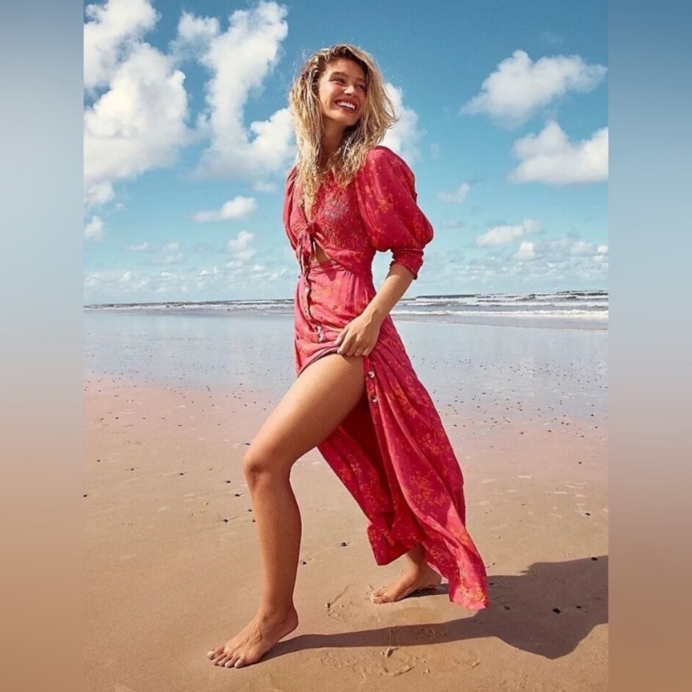 Free People String of Hearts Smocked Cutout Maxi Dress XS